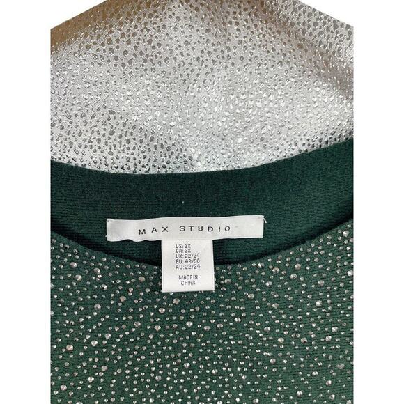 Max Studio Batwing Rhinestone Sweater Soft Green Holiday Womens Plus Size 2XL - Picture 4 of 8